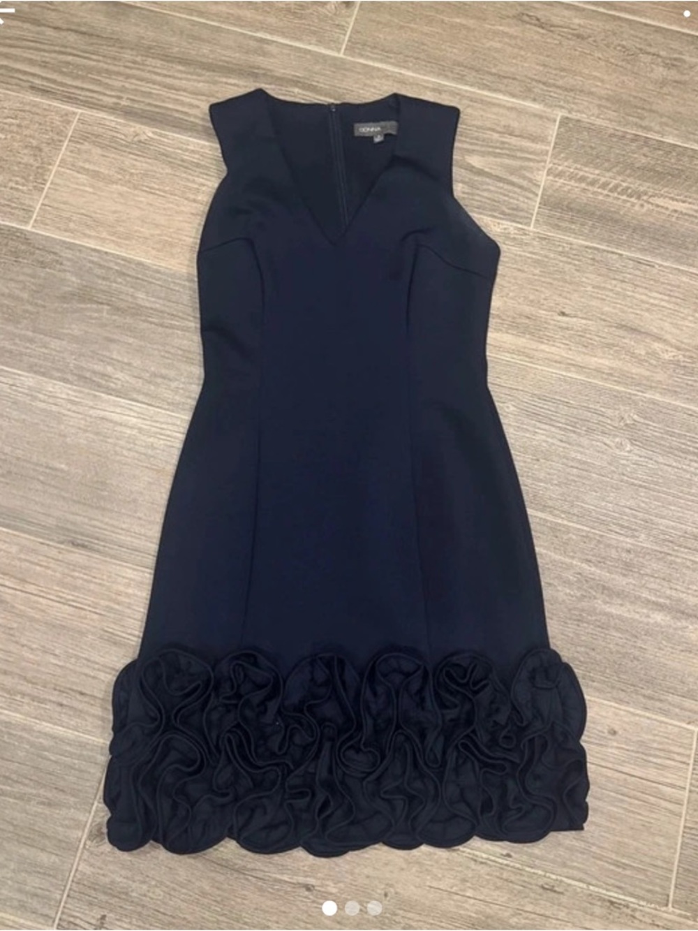 Donna Ricco Navy Sleeveless V-Neck Mini Dress with Rosette Hem